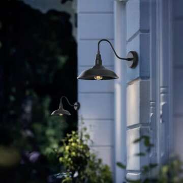 GOALPLUS Black Gooseneck Barn Light for Farmhouse 10 Inch Dome Exterior Lights Fixture with Wall Mount, Outdoor Wall Sconce for Garage Porch Patio