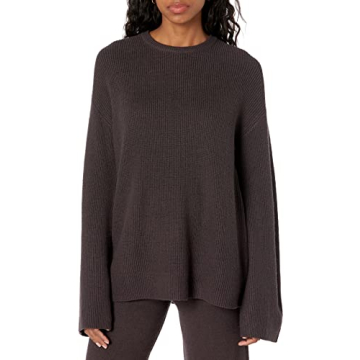 The Drop Women's Alice Crewneck Back Slit Ribbed Pullover Sweater - Stylish Chocolate Sweater for Al...
