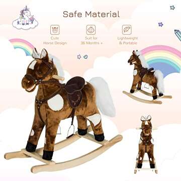 Qaba Kids Plush Ride-On Rocking Horse with Music