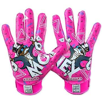 Battle Sports Money Man 2.0 Wide Receiver Football Gloves - Adult and Youth Football Gloves - Ultra Grip Gloves - Youth Medium, Neon Pink