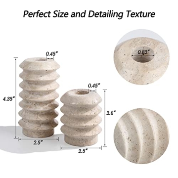 HofferRuffer Travertine Candlestick Holders, Set of 2 Natural Stone Candle Holder Decorative Candle Stands for Wedding, Dinning, Party, Table Centerpieces, Fits 3/4'' Thick Candles (Cream White)