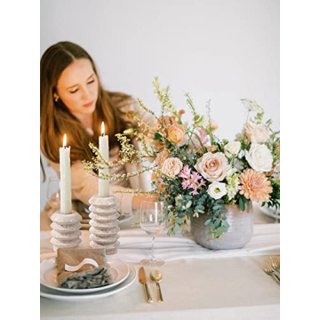 HofferRuffer Travertine Candlestick Holders, Set of 2 Natural Stone Candle Holder Decorative Candle Stands for Wedding, Dinning, Party, Table Centerpieces, Fits 3/4'' Thick Candles (Cream White)