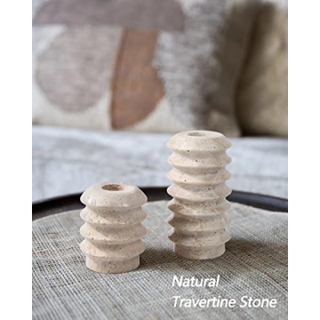 HofferRuffer Travertine Candlestick Holders, Set of 2 Natural Stone Candle Holder Decorative Candle Stands for Wedding, Dinning, Party, Table Centerpieces, Fits 3/4'' Thick Candles (Cream White)