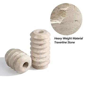 HofferRuffer Travertine Candlestick Holders, Set of 2 Natural Stone Candle Holder Decorative Candle Stands for Wedding, Dinning, Party, Table Centerpieces, Fits 3/4'' Thick Candles (Cream White)