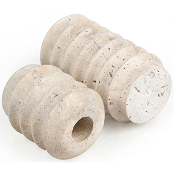 HofferRuffer Travertine Candlestick Holders, Set of 2 Natural Stone Candle Holder Decorative Candle Stands for Wedding, Dinning, Party, Table Centerpieces, Fits 3/4'' Thick Candles (Cream White)