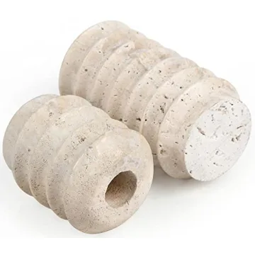 HofferRuffer Travertine Candlestick Holders, Set of 2 Natural Stone Candle Holder Decorative Candle Stands for Wedding, Dinning, Party, Table Centerpieces, Fits 3/4'' Thick Candles (Cream White)