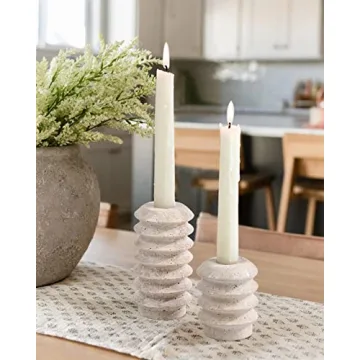 HofferRuffer Travertine Candlestick Holders, Set of 2 Natural Stone Candle Holder Decorative Candle Stands for Wedding, Dinning, Party, Table Centerpieces, Fits 3/4'' Thick Candles (Cream White)