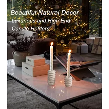 HofferRuffer Travertine Candlestick Holders, Set of 2 Natural Stone Candle Holder Decorative Candle Stands for Wedding, Dinning, Party, Table Centerpieces, Fits 3/4'' Thick Candles (Cream White)