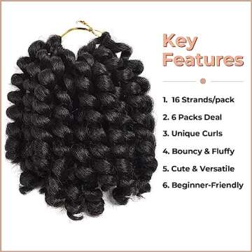 Toyotress Wand Curl Crochet Hair - 10 Inch 6 Packs Natural Black Jamaican Bounce Crochet Hair, Short Bob Curly Crochet Braids Bouncy Curls Synthetic Braiding Hair Extensions (10 Inch, 1B-6P)