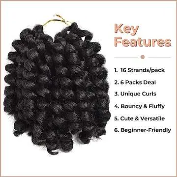 Toyotress Wand Curl Crochet Hair - 10 Inch 6 Packs Natural Black Jamaican Bounce Crochet Hair, Short Bob Curly Crochet Braids Bouncy Curls Synthetic Braiding Hair Extensions (10 Inch, 1B-6P)