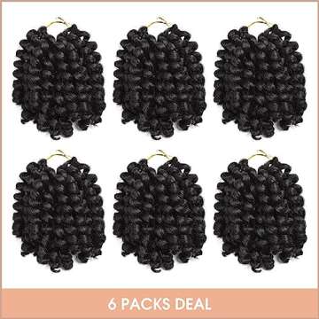 Toyotress Wand Curl Crochet Hair - 10 Inch 6 Packs Natural Black Jamaican Bounce Crochet Hair, Short Bob Curly Crochet Braids Bouncy Curls Synthetic Braiding Hair Extensions (10 Inch, 1B-6P)