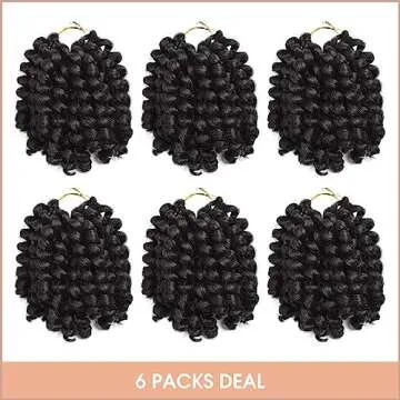 Toyotress Wand Curl Crochet Hair - 10 Inch 6 Packs Natural Black Jamaican Bounce Crochet Hair, Short Bob Curly Crochet Braids Bouncy Curls Synthetic Braiding Hair Extensions (10 Inch, 1B-6P)