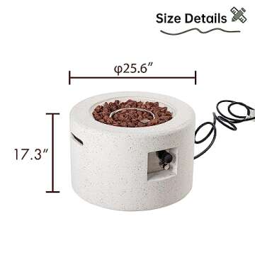 HOMPUS Round Fire Pit Table, Outdoor Propane Fire Pit Table w Free Lava Rocks & Rain Cover, Terrazzo...