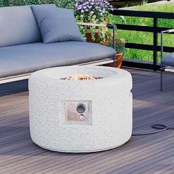 HOMPUS Round Fire Pit Table, Outdoor Propane Fire Pit Table w Free Lava Rocks & Rain Cover, Terrazzo Colorful Fire Pit for Patio, Outside