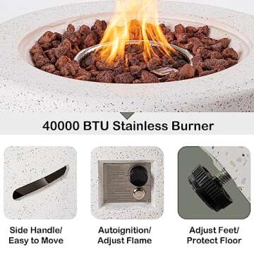 HOMPUS Round Fire Pit Table, Outdoor Propane Fire Pit Table w Free Lava Rocks & Rain Cover, Terrazzo Colorful Fire Pit for Patio, Outside