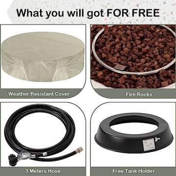 HOMPUS Round Fire Pit Table, Outdoor Propane Fire Pit Table w Free Lava Rocks & Rain Cover, Terrazzo Colorful Fire Pit for Patio, Outside