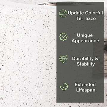 HOMPUS Round Fire Pit Table, Outdoor Propane Fire Pit Table w Free Lava Rocks & Rain Cover, Terrazzo Colorful Fire Pit for Patio, Outside