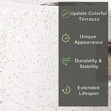 HOMPUS Round Fire Pit Table, Outdoor Propane Fire Pit Table w Free Lava Rocks & Rain Cover, Terrazzo Colorful Fire Pit for Patio, Outside