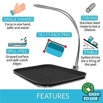 Single handed Tipsi Tray - One Handed Serving Tray, Food and Drink Tray. One Hand Tray, for an Older Person (14 x 11 Inch Rectangular)