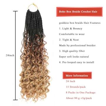 Liang Dian Goddess Box Braids Crochet Hair With Curly Ends 24 Inch 8 Packs Bohomian Braids Hair Croc...