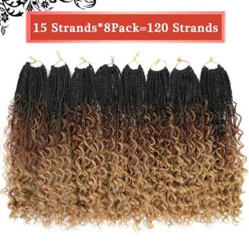 Liang Dian Goddess Box Braids Crochet Hair With Curly Ends 24 Inch 8 Packs Bohomian Braids Hair Crochet Braids for Black Women (24 Inch 1B/30/27)