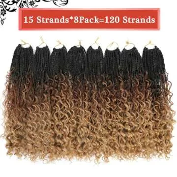 Liang Dian Goddess Box Braids Crochet Hair With Curly Ends 24 Inch 8 Packs Bohomian Braids Hair Crochet Braids for Black Women (24 Inch 1B/30/27)