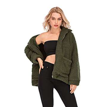 NewEGG Womens Faux Shearling Jacket, Casual Lapel Fleece Fuzzy Jacket Shaggy Oversized Jacket Fashio...