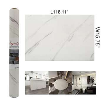 Magielif Marble Contact Paper Marble Jazz White Waterproof Peel and Stick Wallpaper for Kitchen Countertop 15.75x118.11inches