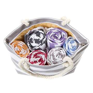 Leisureland Canvas Tote Beach Bag, Rope Handle Water Resistant Shoulder Bag (Stripe Blue)