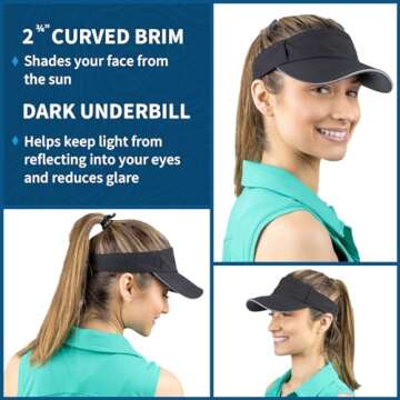 TrailHeads Sun Visor Hat for Women - Recycled Running Visors for Women - Tennis, Golf, Softball, Summer - Women's Visors Black