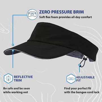 TrailHeads Sun Visor Hat for Women - Recycled Running Visors for Women - Tennis, Golf, Softball, Summer - Women's Visors Black