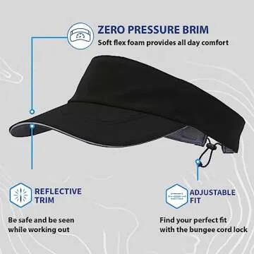 TrailHeads Sun Visor Hat for Women - Recycled Running Visors for Women - Tennis, Golf, Softball, Summer - Women's Visors Black