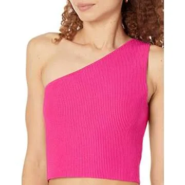 The Drop Women's Kofi Asymmetrical Cropped Sweater, Hot Pink, M