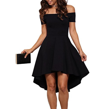 Sarin Mathews Womens Off The Shoulder Short Sleeve High Low Cocktail Skater Dress