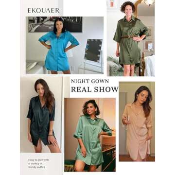 Ekouaer Women's Satin Sleep Night Shirt Dress XL