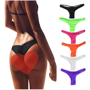 FOCUSSEXY Women's Hot Summer Brazilian Beachwear Bikini Bottom Thong Swimwear Black L