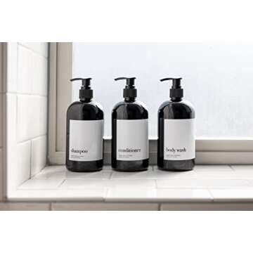 Black Refillable Shampoo Bottles for Shower, Set of 3 Shampoo Conditioner Body Wash Dispenser Set, 16 oz Shower Pump Dispenser