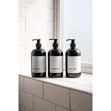 Black Refillable Shampoo Bottles for Shower, Set of 3 Shampoo Conditioner Body Wash Dispenser Set, 16 oz Shower Pump Dispenser