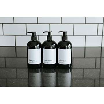 Black Refillable Shampoo Bottles for Shower, Set of 3 Shampoo Conditioner Body Wash Dispenser Set, 16 oz Shower Pump Dispenser