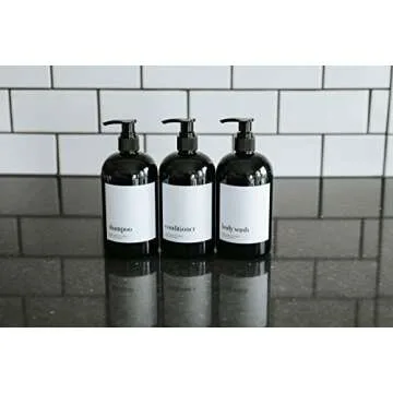 Black Refillable Shampoo Bottles for Shower, Set of 3 Shampoo Conditioner Body Wash Dispenser Set, 16 oz Shower Pump Dispenser