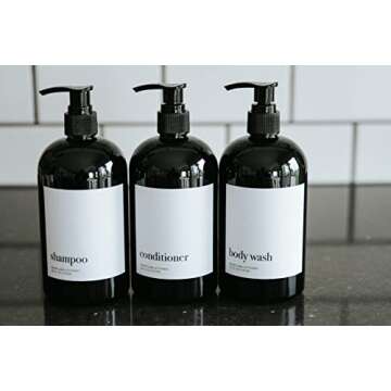 Black Refillable Shampoo Bottles for Shower, Set of 3 Shampoo Conditioner Body Wash Dispenser Set, 16 oz Shower Pump Dispenser