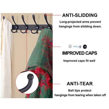 Dseap Coat Rack Wall Mounted - 5 Tri Hooks, Heavy Duty, Stainless Steel, Metal Coat Hook Rail for Co...