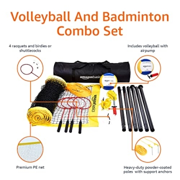 Amazon Basics Outdoor Volleyball and Badminton Set for Family Fun