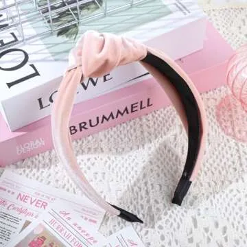 Women's Wide Velvet Twisted Knotted Headband - Pink Hair Accessory for Cocktail Dating or Christmas