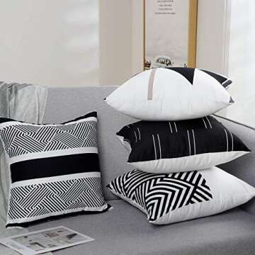 VERTKREA Throw Pillow Covers Modern Geometric Pillowcase Set of 4 Throw Cushion Cover for Bed Couch Sofa Office Decor, 18 × 18 Inches, Black and White