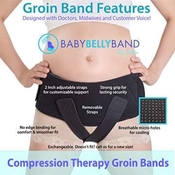 Baby Belly Band - Pregnancy & Maternity Belt With Medium Compression Groin Band - For Back, Hernia, and Pelvic Floor Pain - Medium