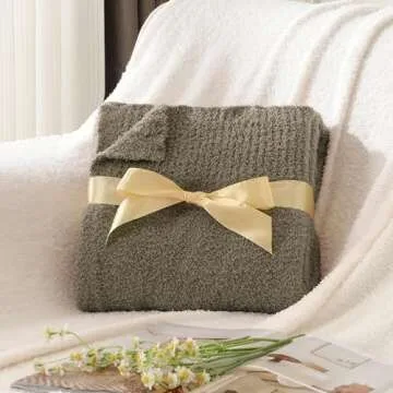 JOOJA Taupe Knit Throw Blanket Knitted Boucle Blankets Decorative Soft Fuzzy Throw Bed Blanket for Women Couch 50x60 Inches Taupe