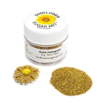Sunflower Sugar Art Gold Hologram Glitter Cake Dust – Vegan, Non-Toxic, Shiny Glitter Dust for Wed...