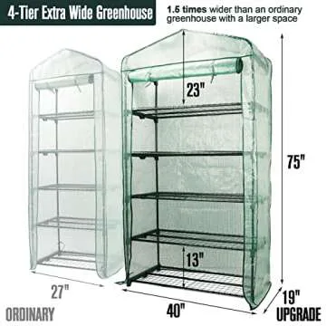 Worth Garden 50% Extra Wide Mini Greenhouse 5 Tier Portable Plant Green House 40in Wide -Sturdy Gardening Shelves with PE Cover & Roll-Up Zipper Door - Indoor & Outdoor Use - 19″W. x 40″L. x75″H.
