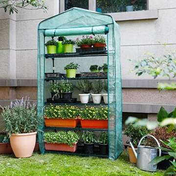 Worth Garden 50% Extra Wide Mini Greenhouse 5 Tier Portable Plant Green House 40in Wide -Sturdy Gardening Shelves with PE Cover & Roll-Up Zipper Door - Indoor & Outdoor Use - 19″W. x 40″L. x75″H.